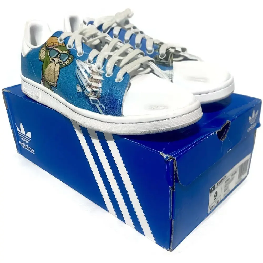 Adidas Stan Smith Custom Hand Painted Bored Ape Sneakers Size 9 Streetwear